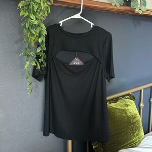Ava & Viv Ribbed Front Cutout Top Black X 14W NWT